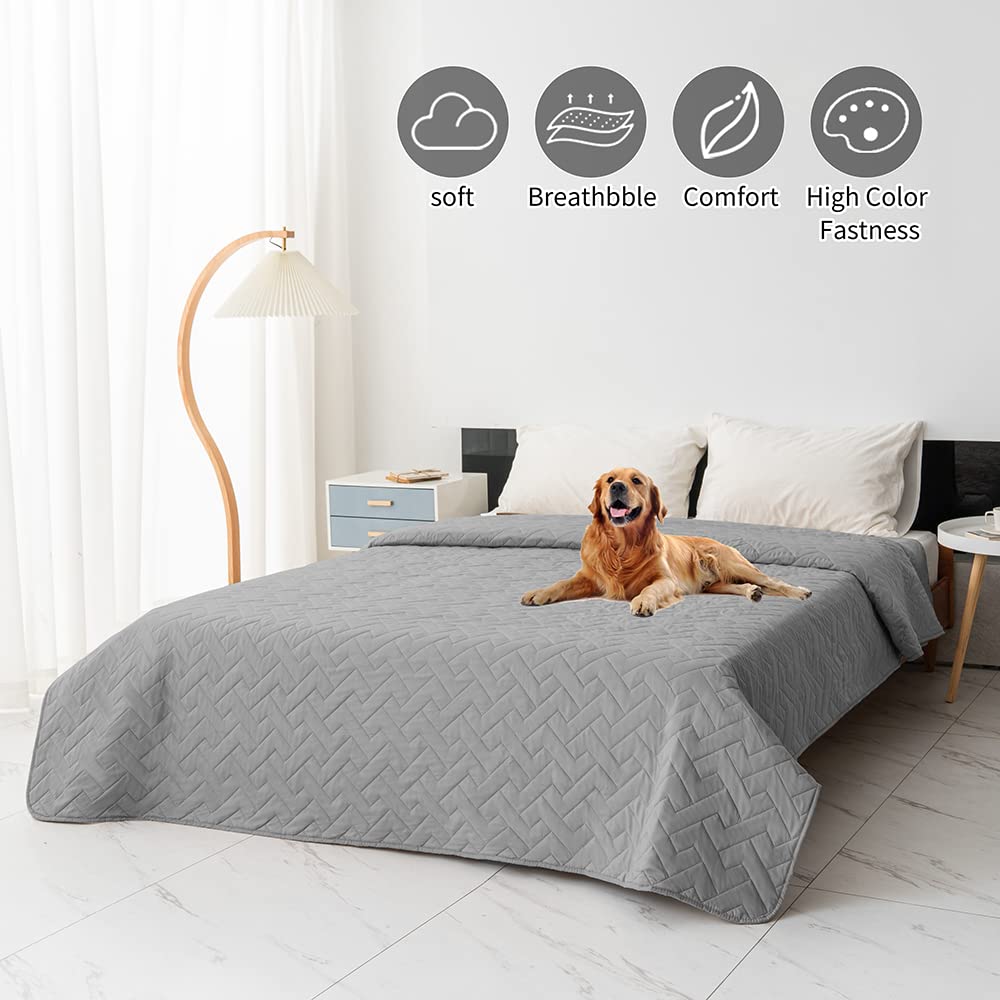 Fuguitex dog bed cover on sofa provides slip-resistant protection for pets.