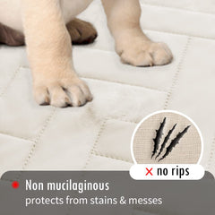 Fuguitex waterproof dog bed cover on bed protects against dampness and wear.