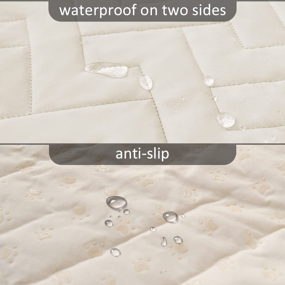 Fuguitex waterproof dog bed cover on recliner shields fabric from slobber and dirt.
