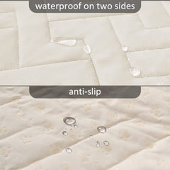 Fuguitex waterproof dog bed cover on recliner shields fabric from slobber and dirt.