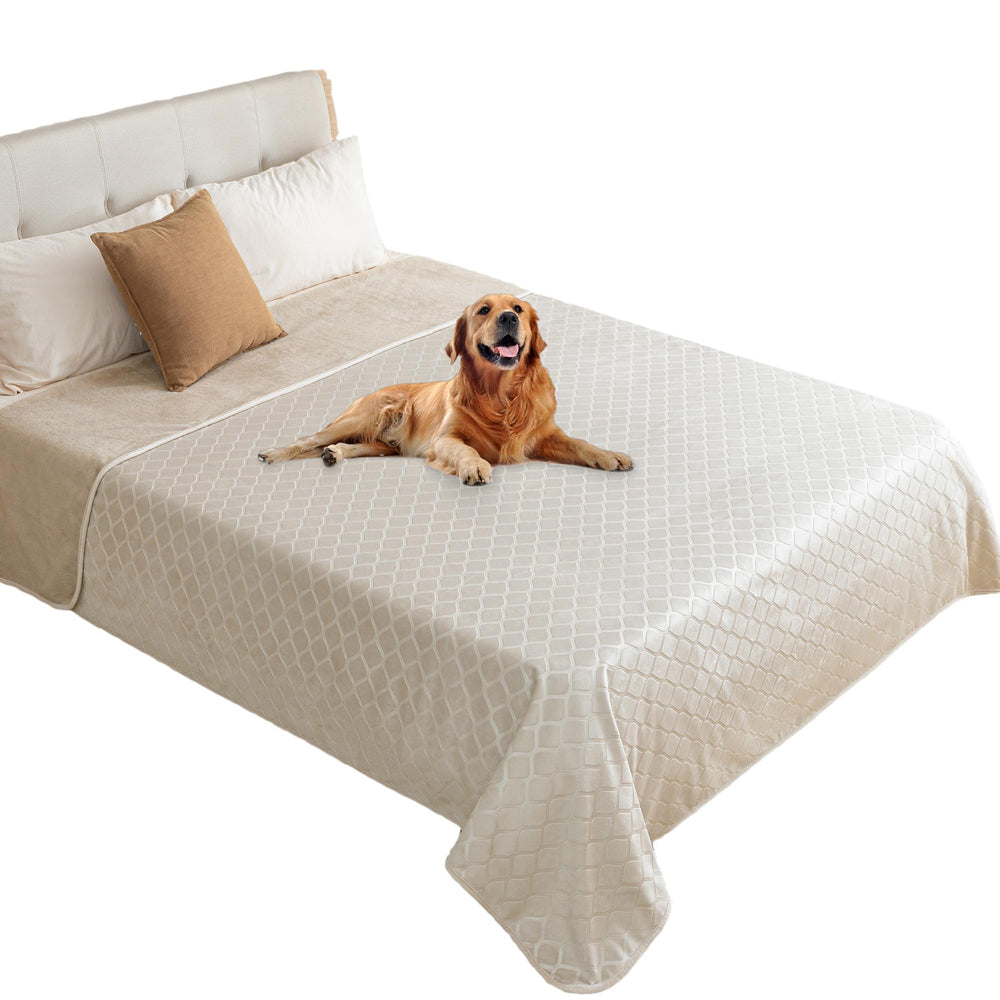 Fuguitex waterproof dog blanket 82x82in cream on sofa protects furniture