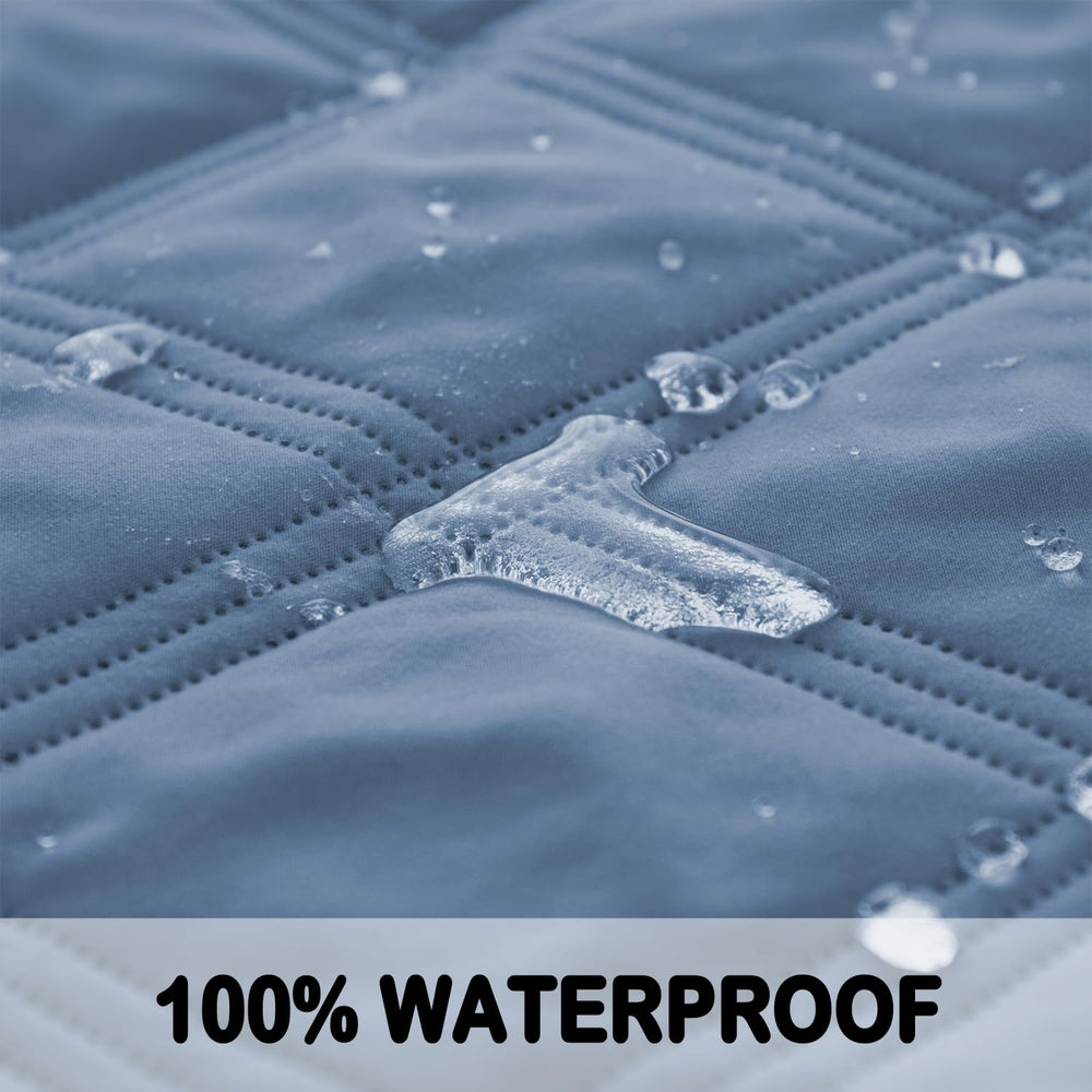 Fuguitex waterproof dog blanket spread over a bed demonstrates leakproof protection from spills.
