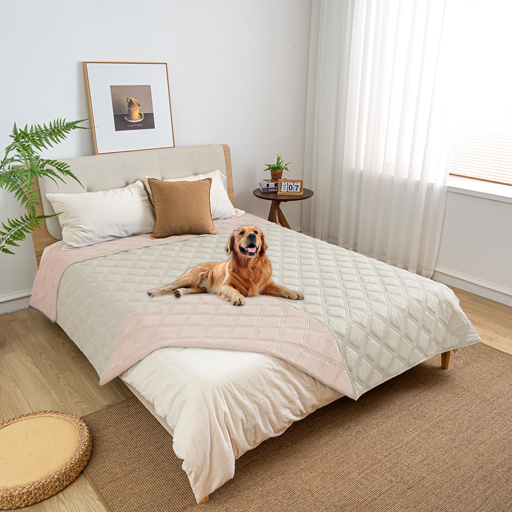Fuguitex waterproof dog blanket pink-cream folded to protect furniture and stay ready