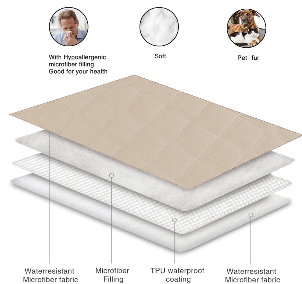 Fuguitex waterproof dog blanket draped in travel crate helps keep interiors clean.