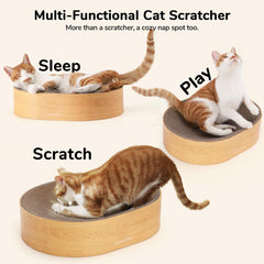 FUKUMARU 2-in-1 scratcher lounge combines scratching surface and nap spot.