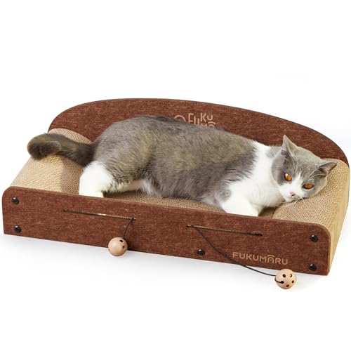 FUKUMARU 26in cat scratcher lounge bed front view highlights extra-large lounging space.