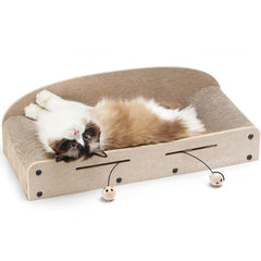 FUKUMARU 26in cat scratcher lounge bed front view shows generous lounging space for naps.