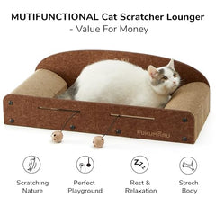 FUKUMARU cat scratcher lounge bed side angle demonstrates sturdy corrugated cardboard.
