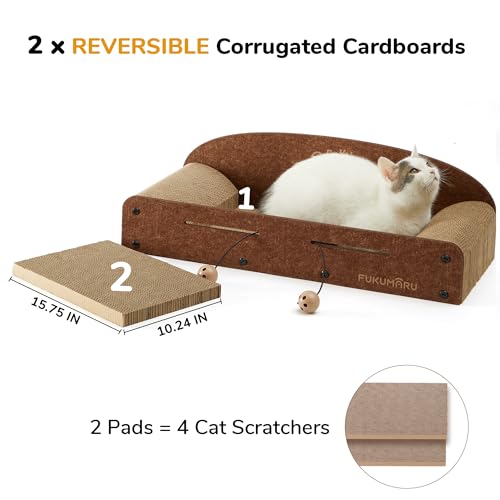 FUKUMARU cat scratcher lounge bed tilted view demonstrates immersive nap space.