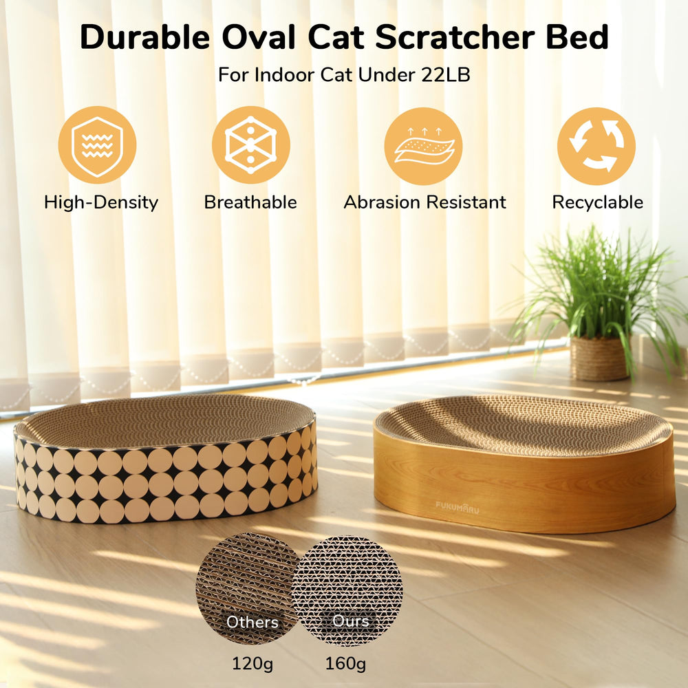 FUKUMARU cardboard scratch pad withstands playful claws and daily use.