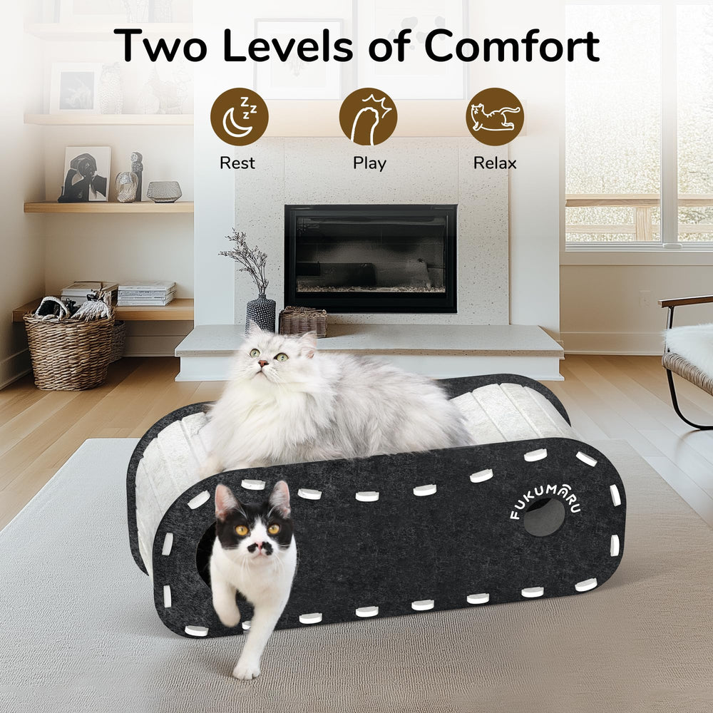 FUKUMARU cat bed lower cave holes grey provides a private hideaway and playful peeking.