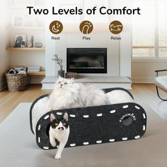 FUKUMARU cat bed lower cave holes grey provides a private hideaway and playful peeking.