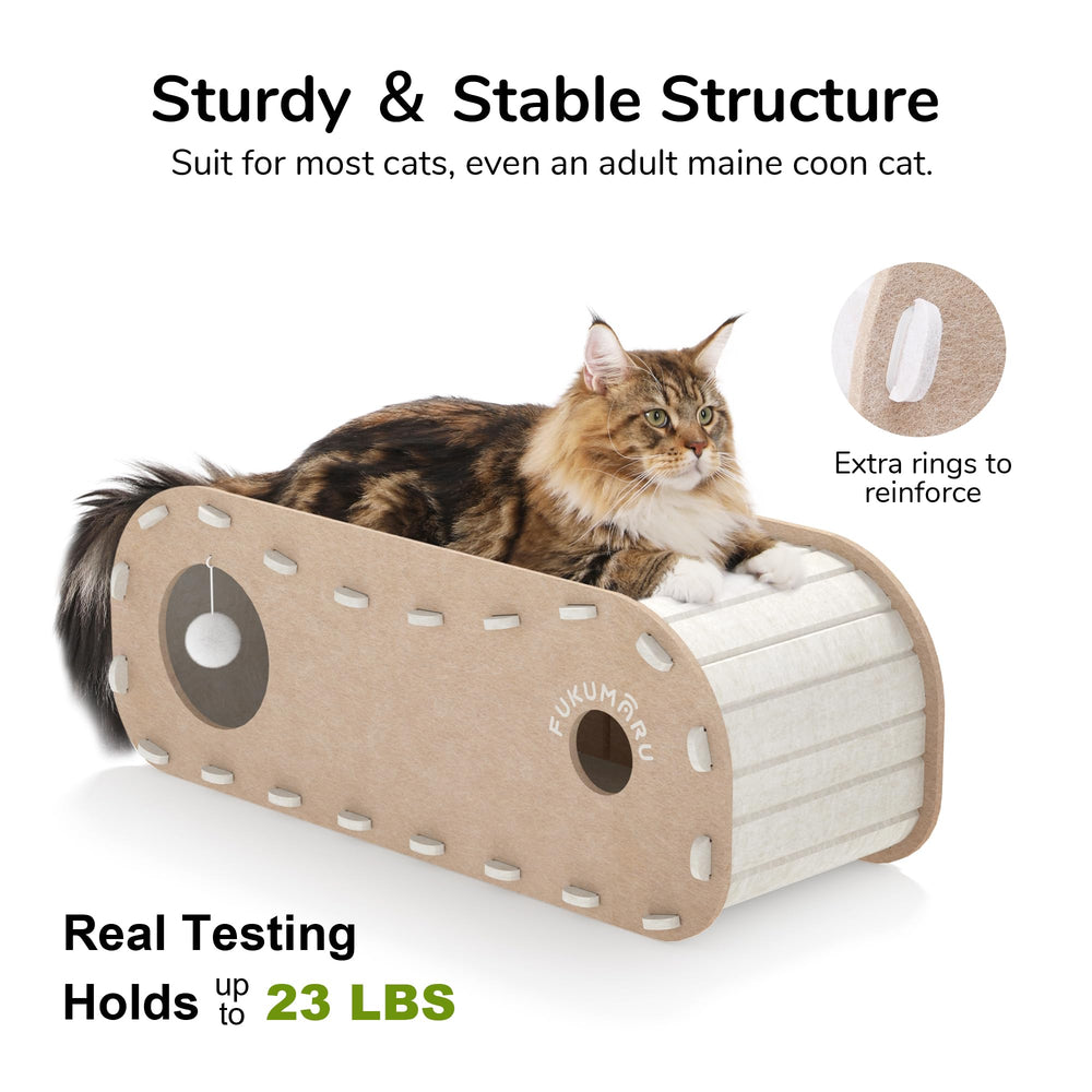 FUKUMARU cat bed private hideout conveys quiet comfort for shy felines.