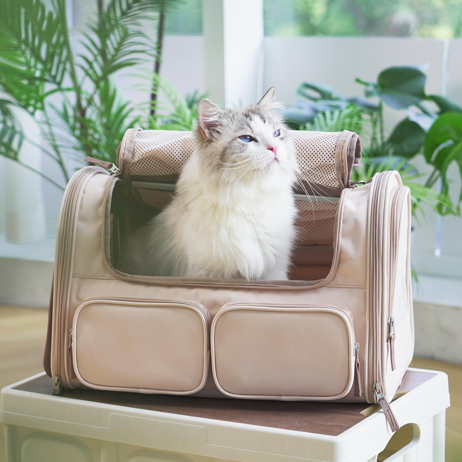 FUKUMARU cat carrier padded shoulder strap offers comfortable carrying during travel