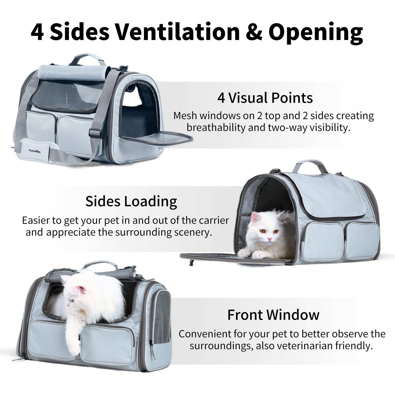 FUKUMARU cat carrier rollable-cover helps nervous cats feel secure.