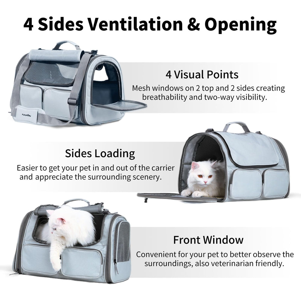 FUKUMARU cat carrier rollable-cover helps nervous cats feel secure.