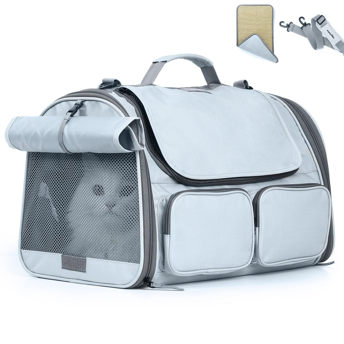 FUKUMARU cat carrier waterproof PVC nylon provides durable travel protection for pets.