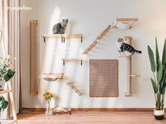 FUKUMARU cat climbing shelf natural wood texture closeup for decor and durability