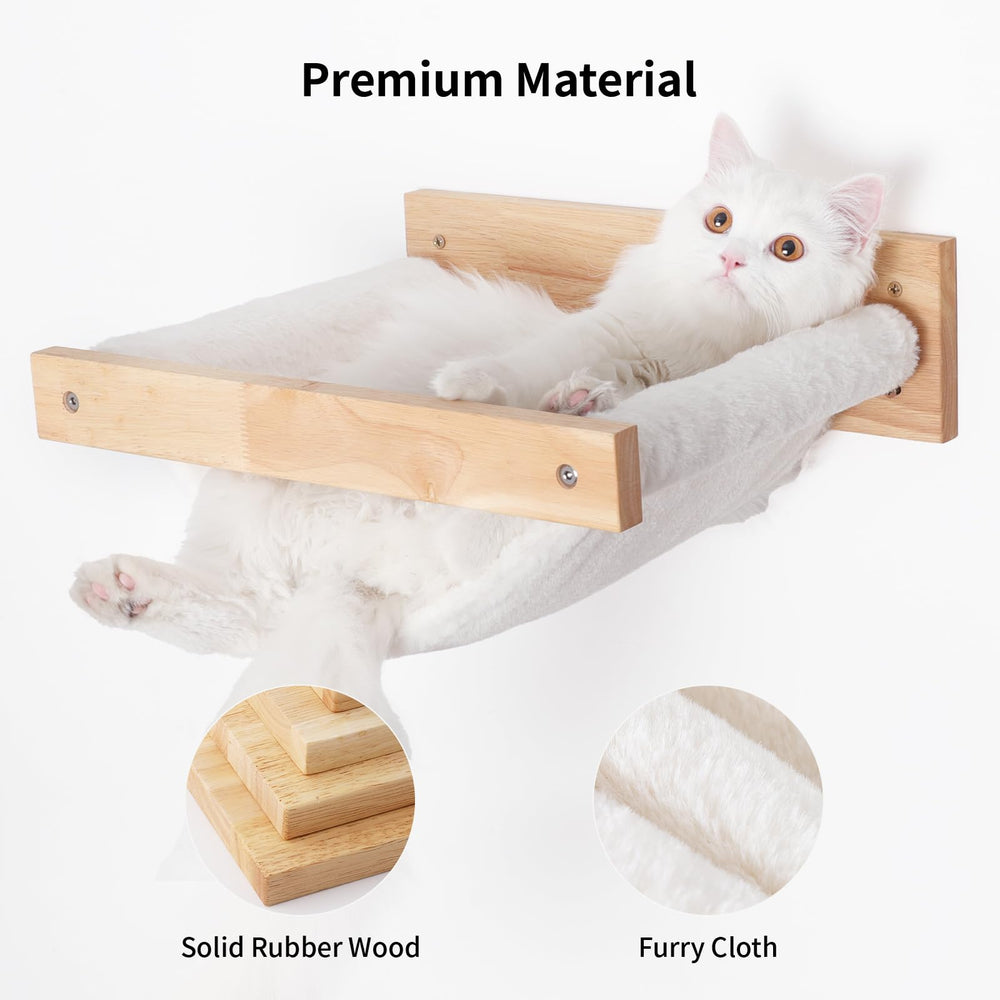 FUKUMARU cat hammock wall-mounted installation image highlights simple 4-step setup.