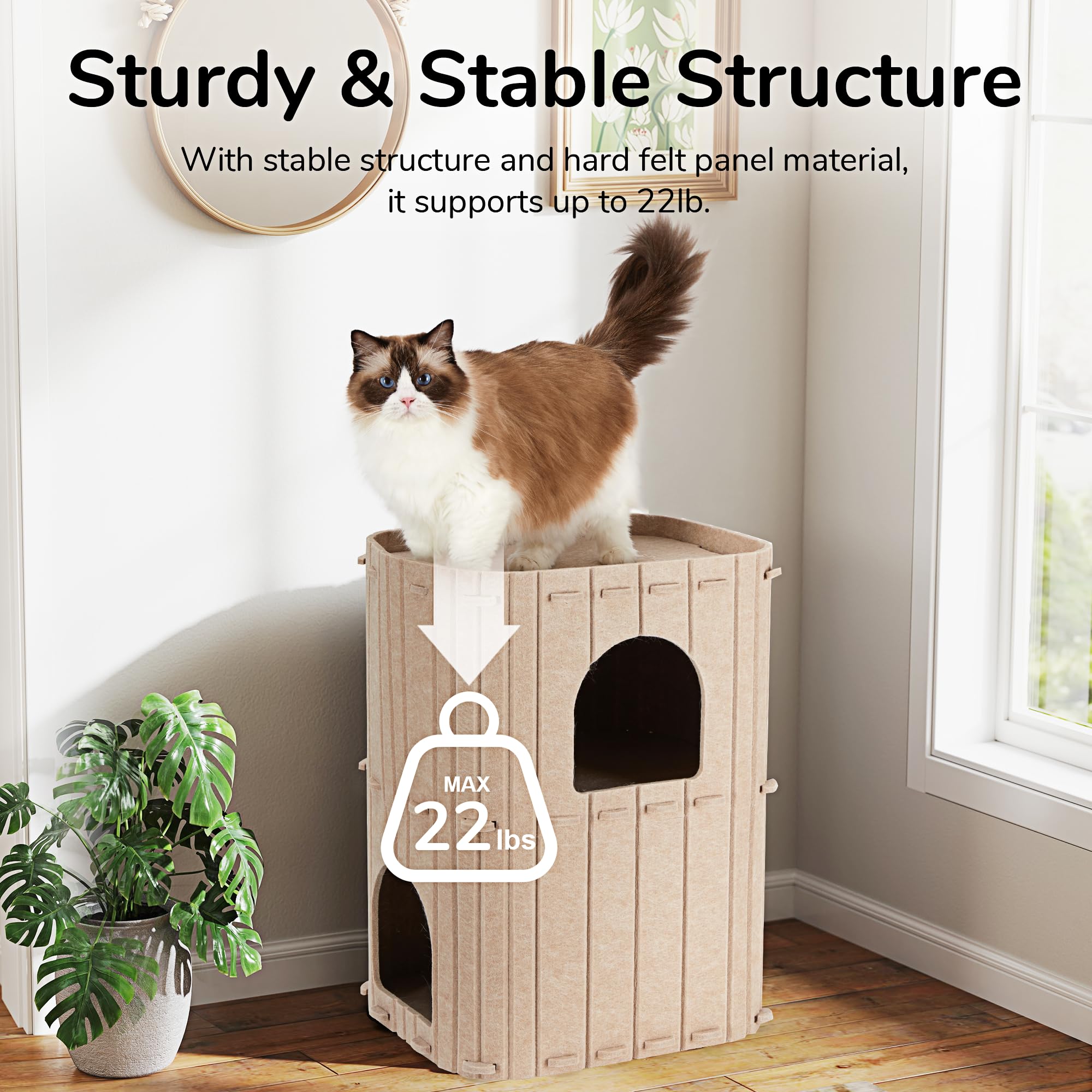FUKUMARU Cat House natural felt material offers quiet hideaway.