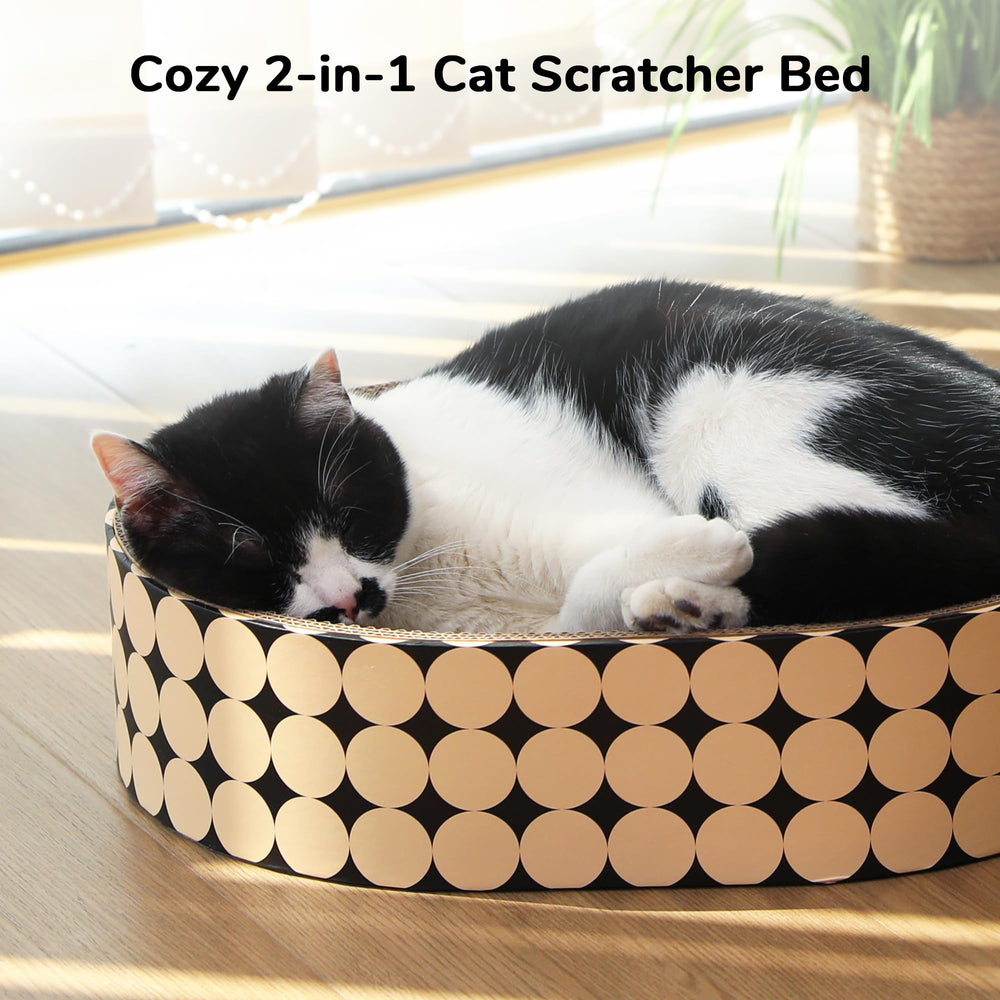 FUKUMARU Cat Scratcher Bed in-room setup shows how it blends with decor and space.