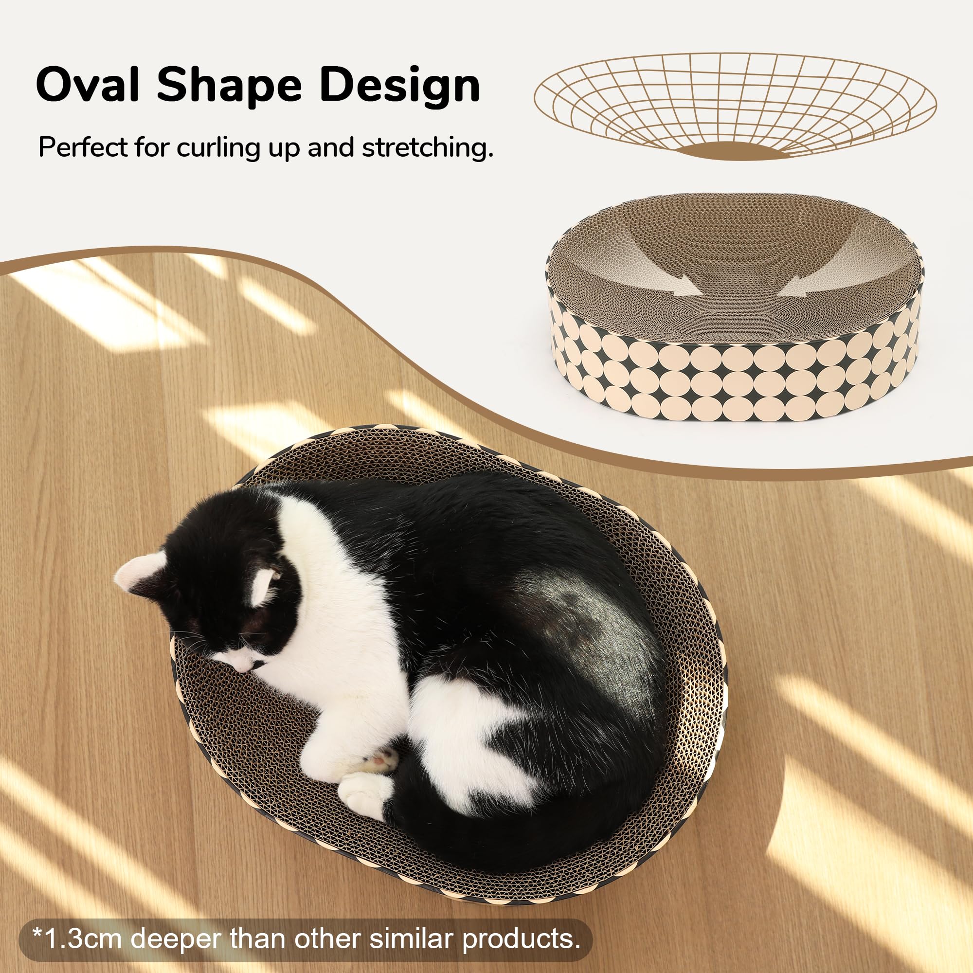 FUKUMARU Cat Scratcher Cardboard Oval closeup highlights eco-friendly recycled-material construction.