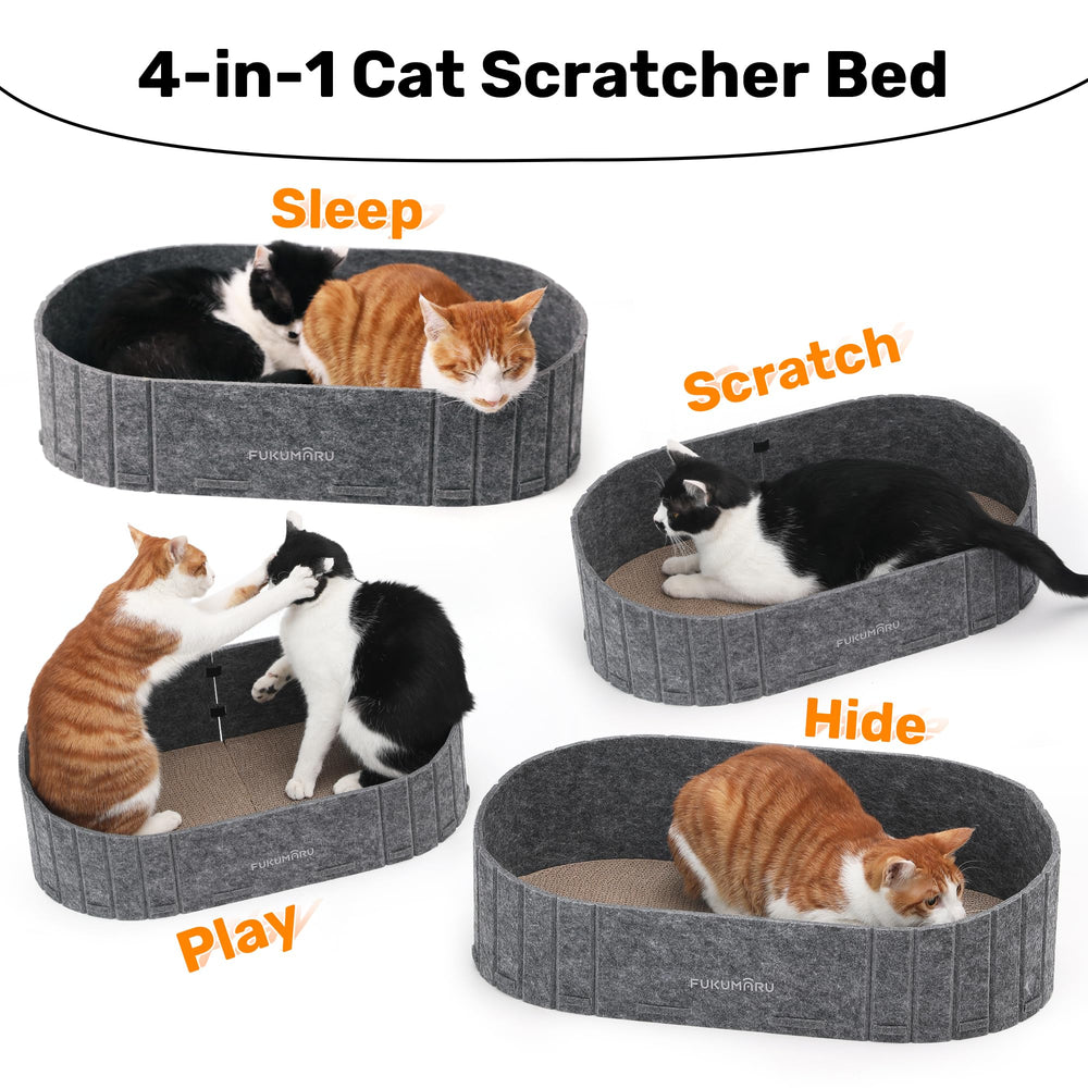 FUKUMARU cat scratcher couch bed overview features four in one function for scratching and resting