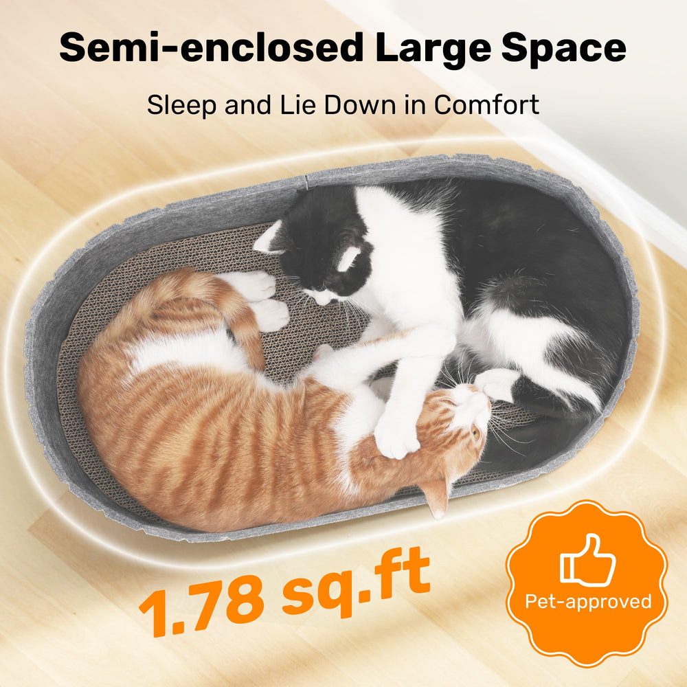 FUKUMARU cat scratcher couch bed side view showing easy access and comfy support