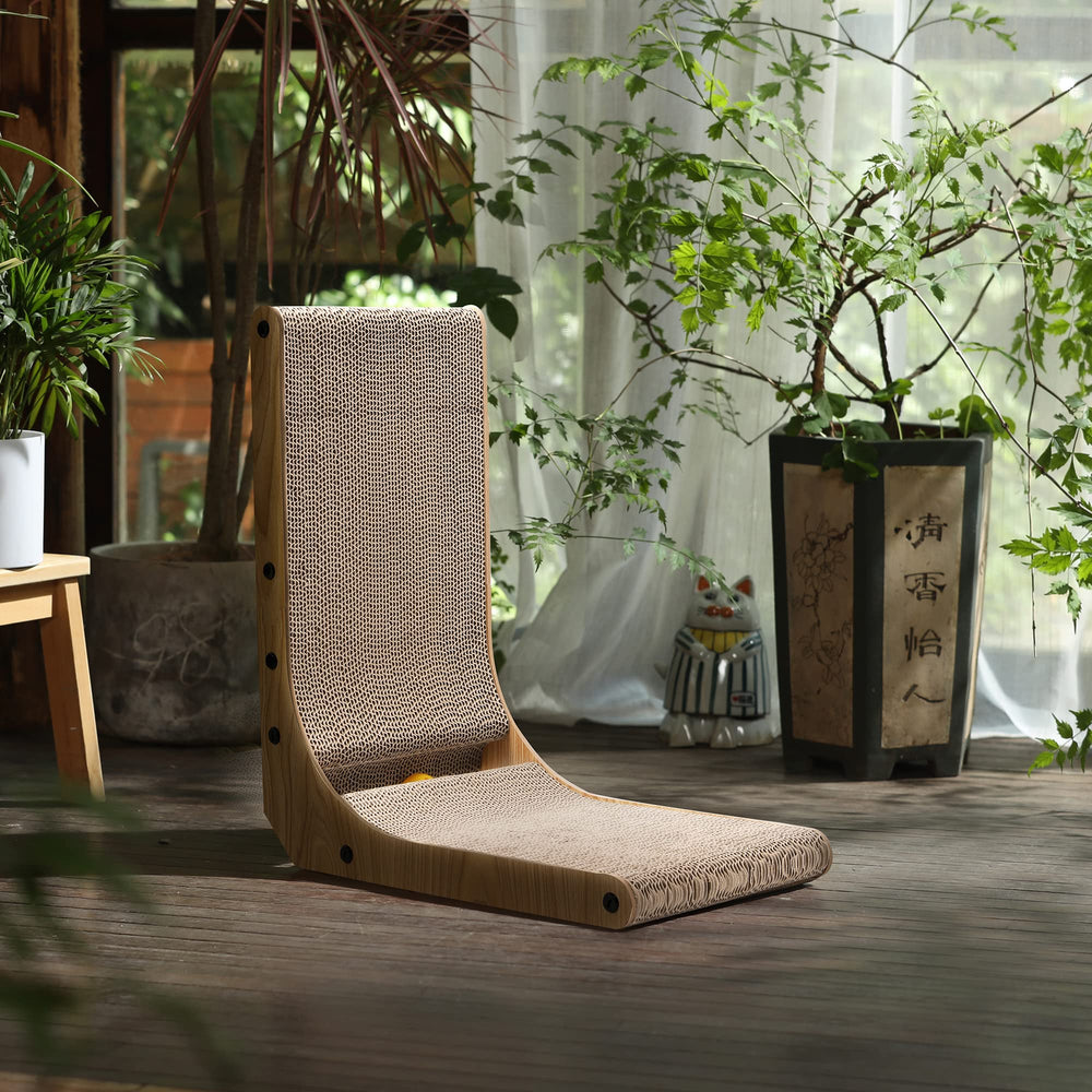 FUKUMARU cat scratcher horizontal lounge use showing comfy cat rest.