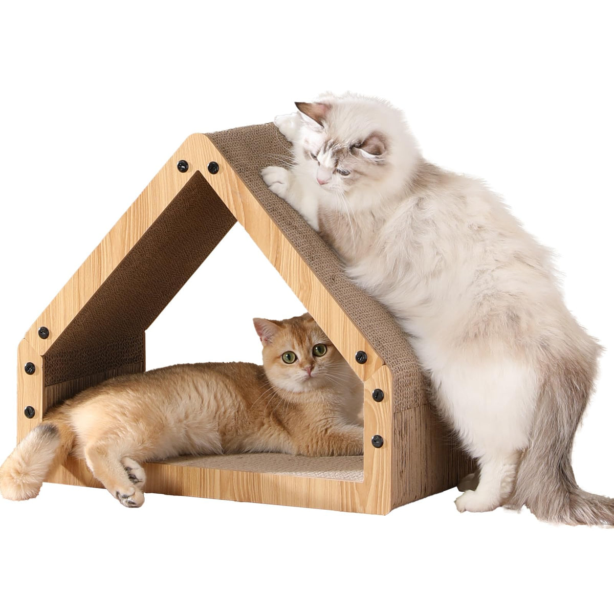 FUKUMARU cat scratcher house cozy design provides a safe, kitten-friendly lounging and scratching space.