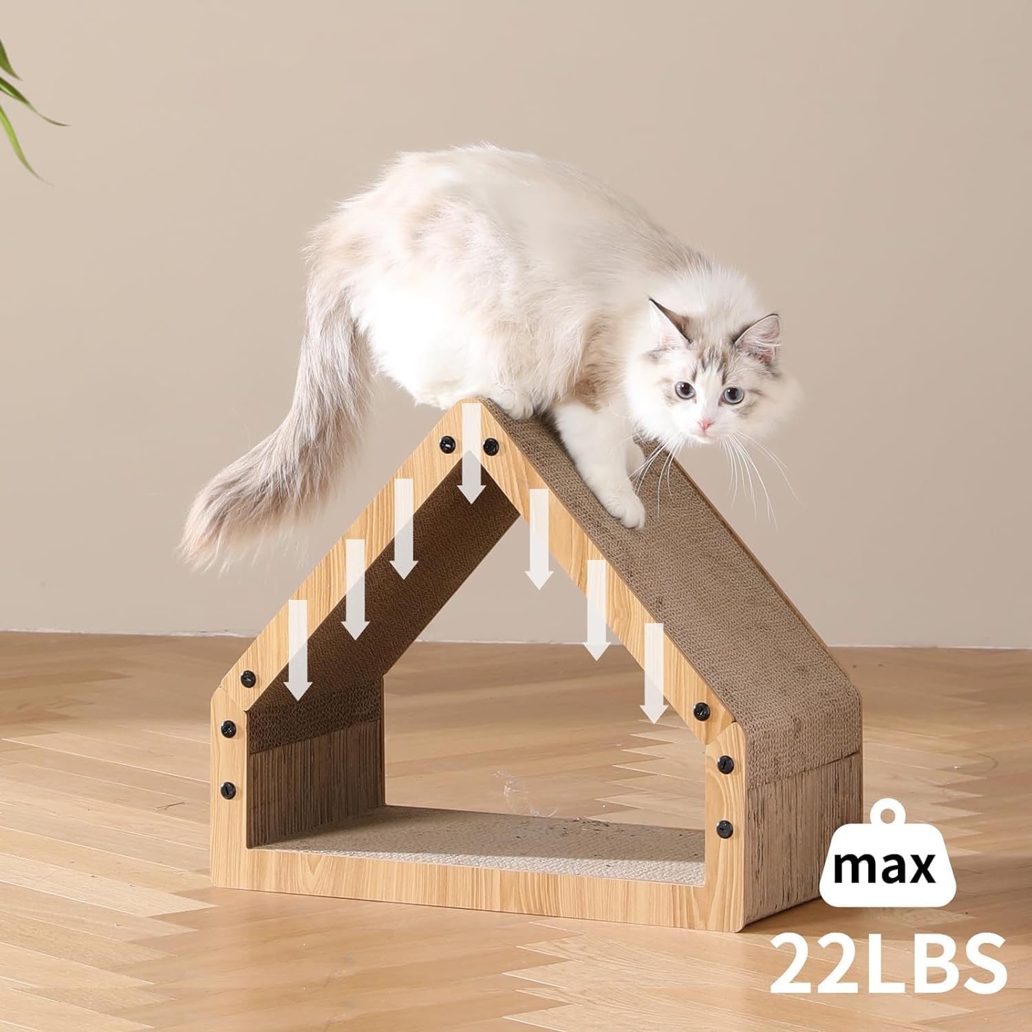 FUKUMARU cat scratcher house 22lbs load capacity supports larger kittens confidently.