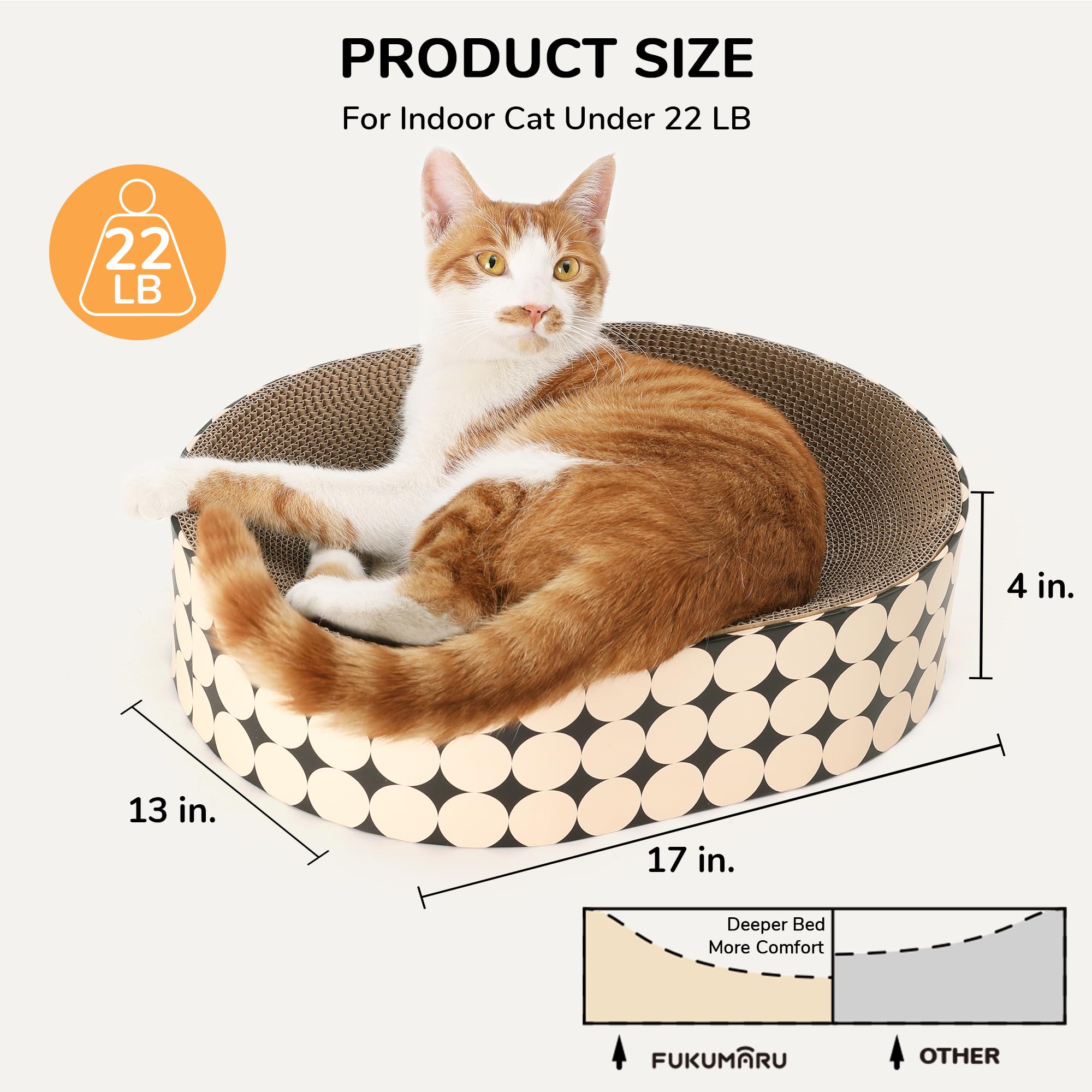 FUKUMARU Cat Scratcher Lounge Bed top-view reveals overall footprint and shape.