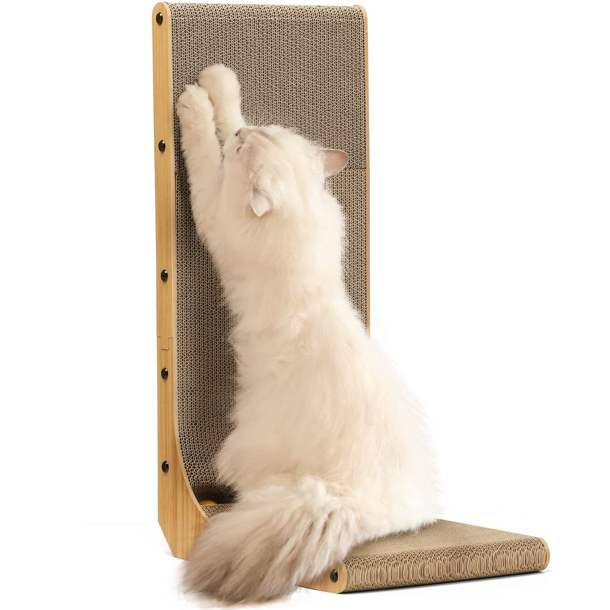 FUKUMARU cat-scratcher-lshape-wall-mounted shows space-saving design protecting furniture while entertaining cats.