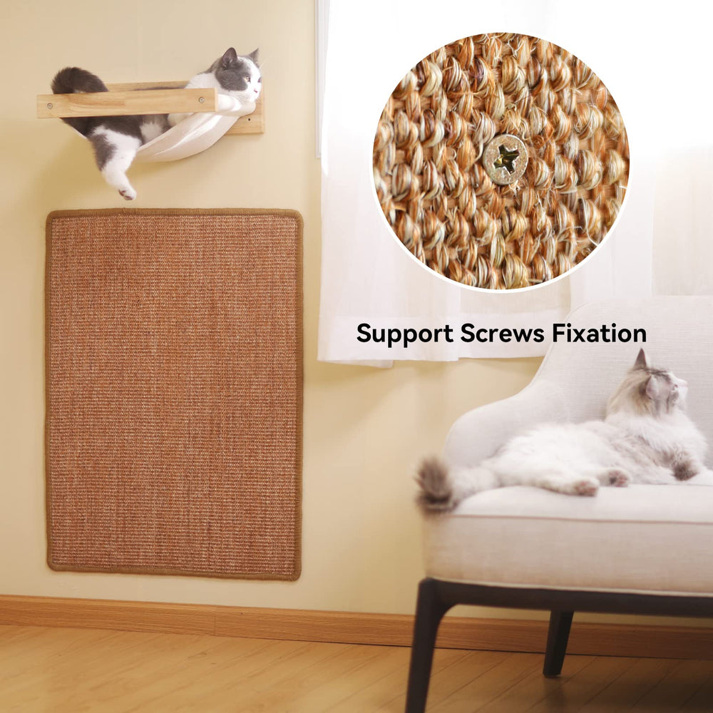 FUKUMARU cat scratcher mat by a door showing multi use surface and secure placement.