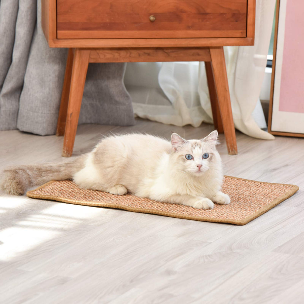 FUKUMARU cat scratcher mat easy to clean and reposition around the home.