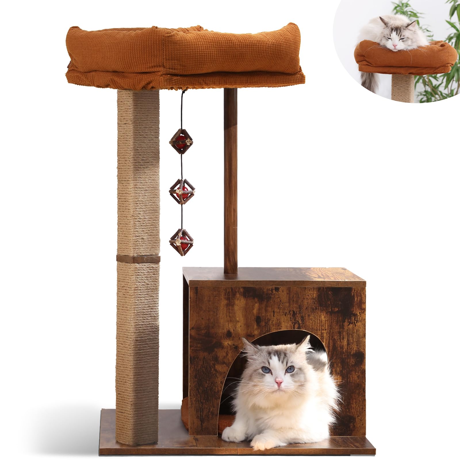 FUKUMARU cat-scratching-post square-post wooden-tower provides durable scratching for playful cats.
