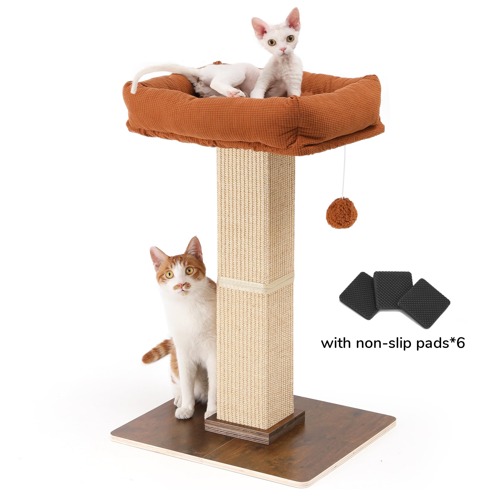 FUKUMARU tall cat scratcher tower keeps indoor cats entertained.