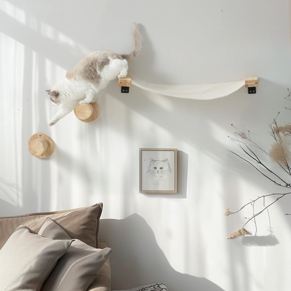 FUKUMARU cat wall hammock with natural jute rope for play