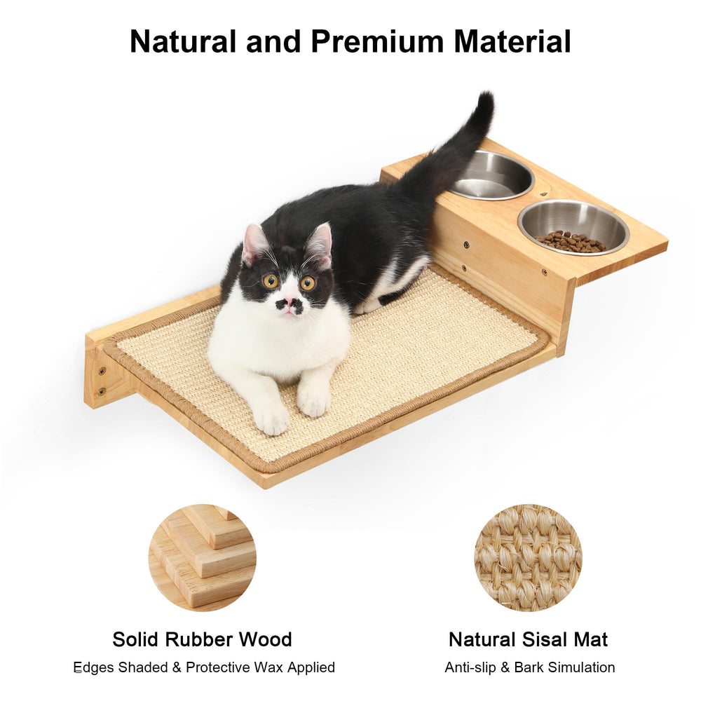 FUKUMARU cat wall perch in solid rubber wood provides sturdy lounging.