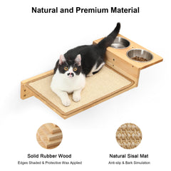 FUKUMARU cat wall perch in solid rubber wood provides sturdy lounging.