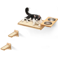 FUKUMARU cat wall shelves 3-in-1 setup for climbing, resting, and feeding.
