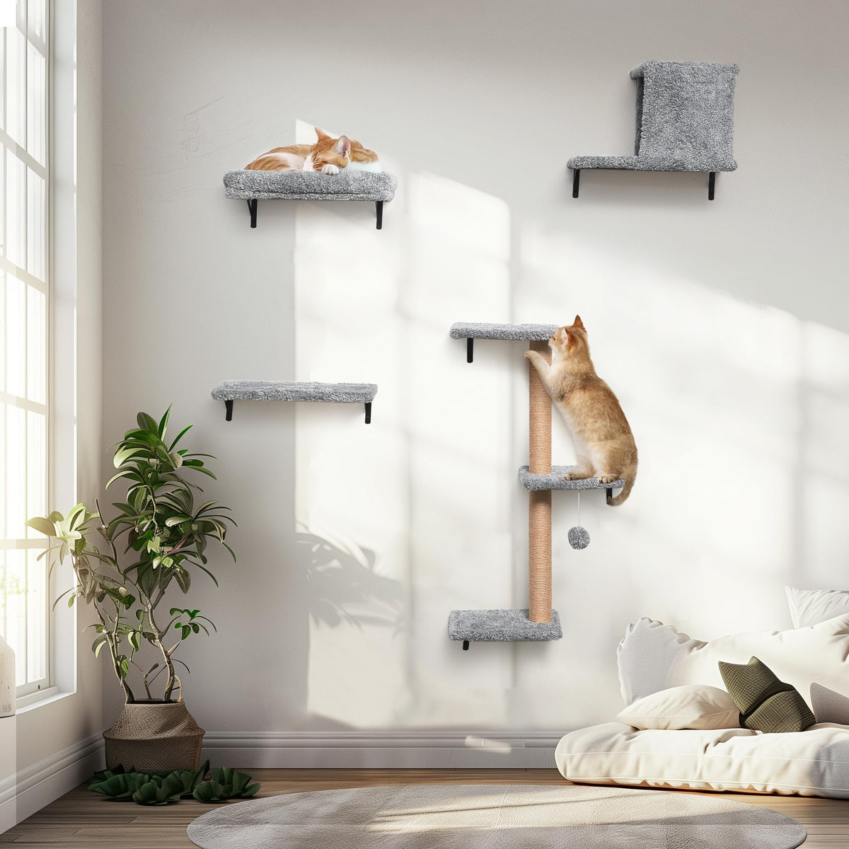 FUKUMARU cat wall shelves 4in1-set: sturdy frame supports active play and safe lounging.
