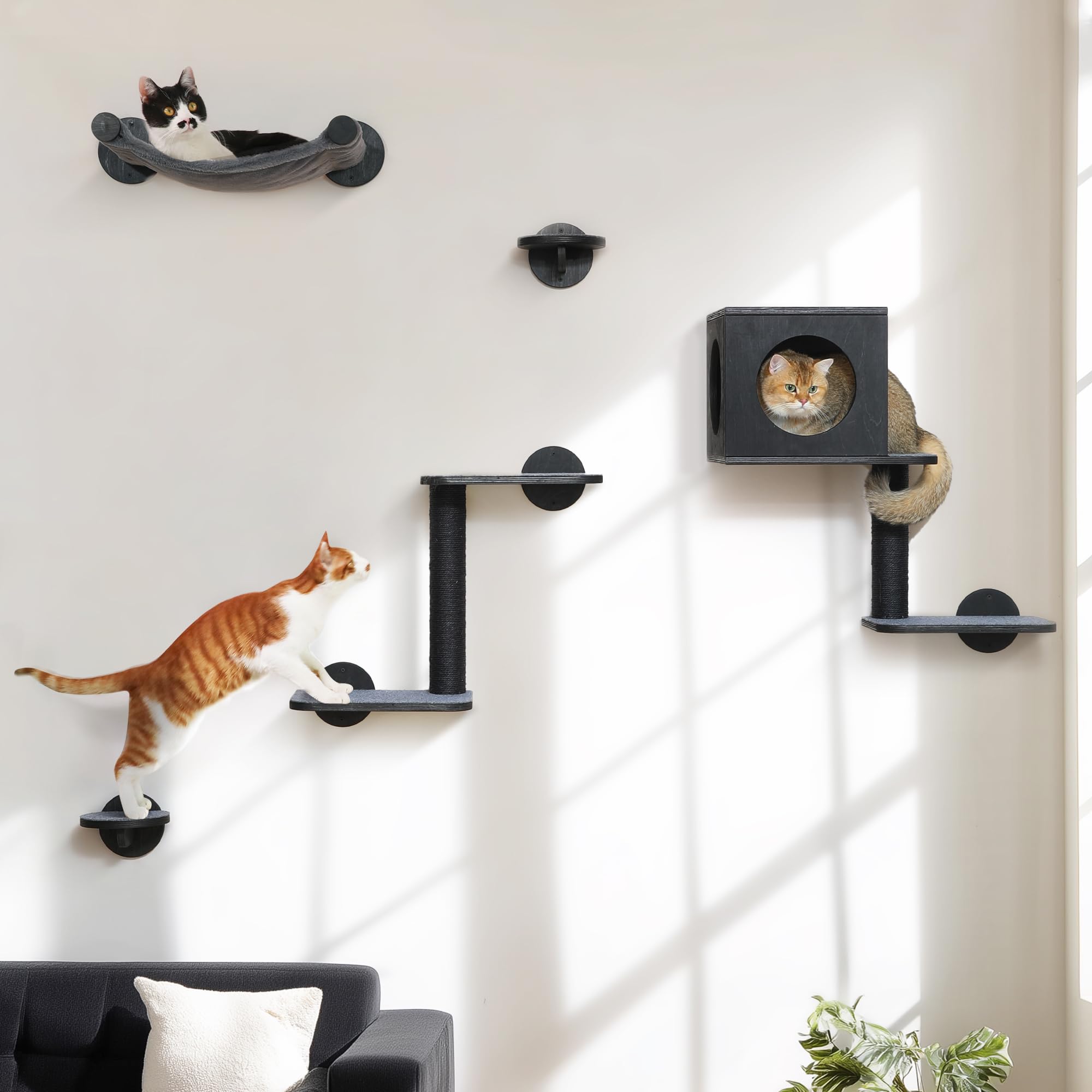 FUKUMARU Cat Wall Shelves all-in-one perch showcasing a space-saving feline playground.