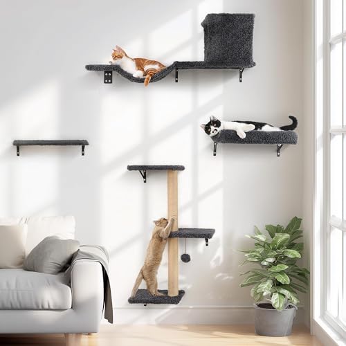 FUKUMARU cat wall shelves assembly demonstrates stable mounting for secure cat play.