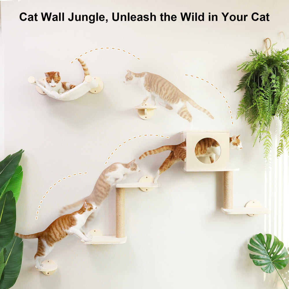 FUKUMARU cat wall shelves beige hammock closeup highlights cozy resting option.