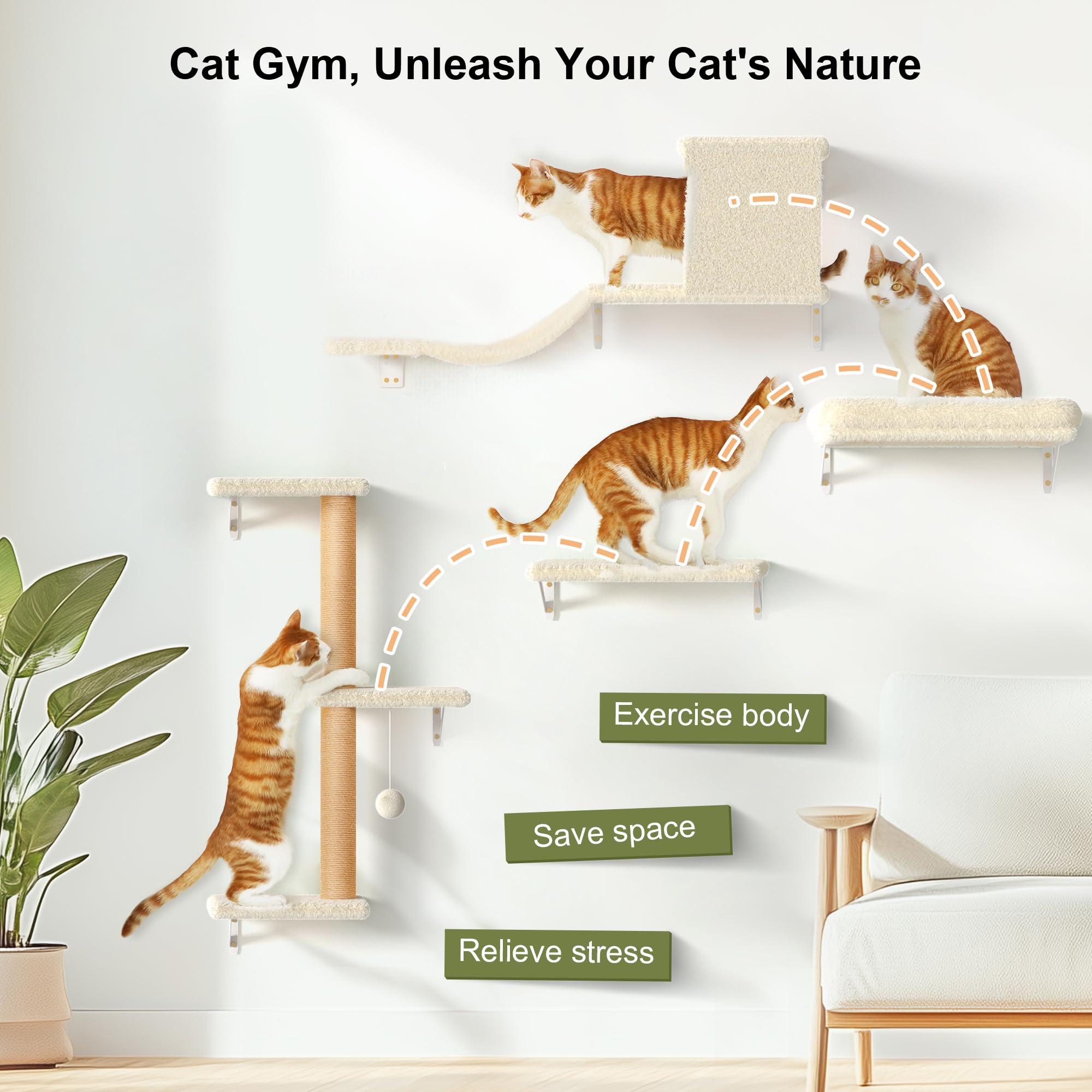FUKUMARU cat wall shelves cat bridge demonstrates space-saving multi-use furniture for play.