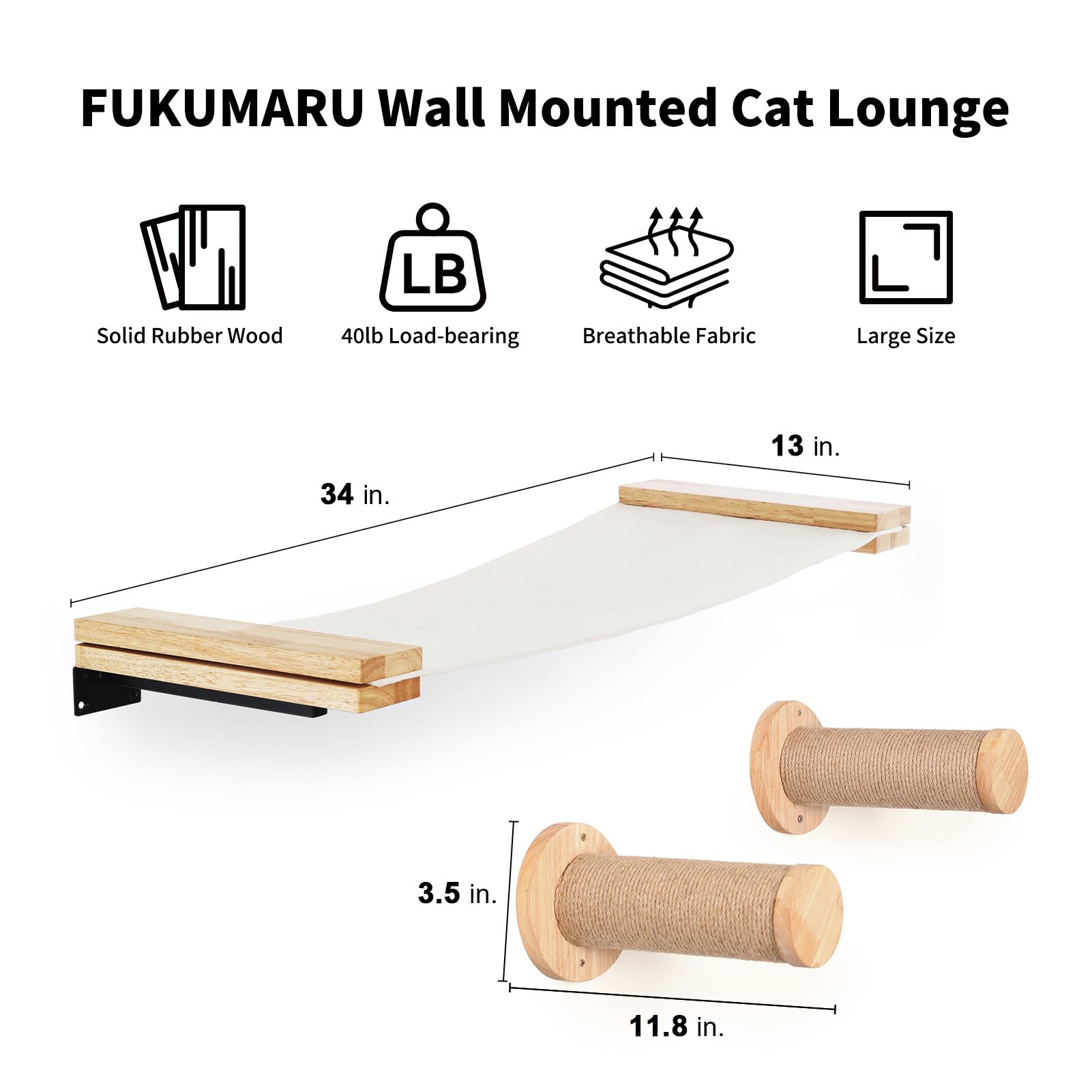 FUKUMARU cat wall shelves closeup highlights durable rubber wood components