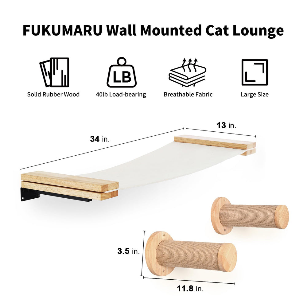 FUKUMARU cat wall shelves closeup highlights durable rubber wood components