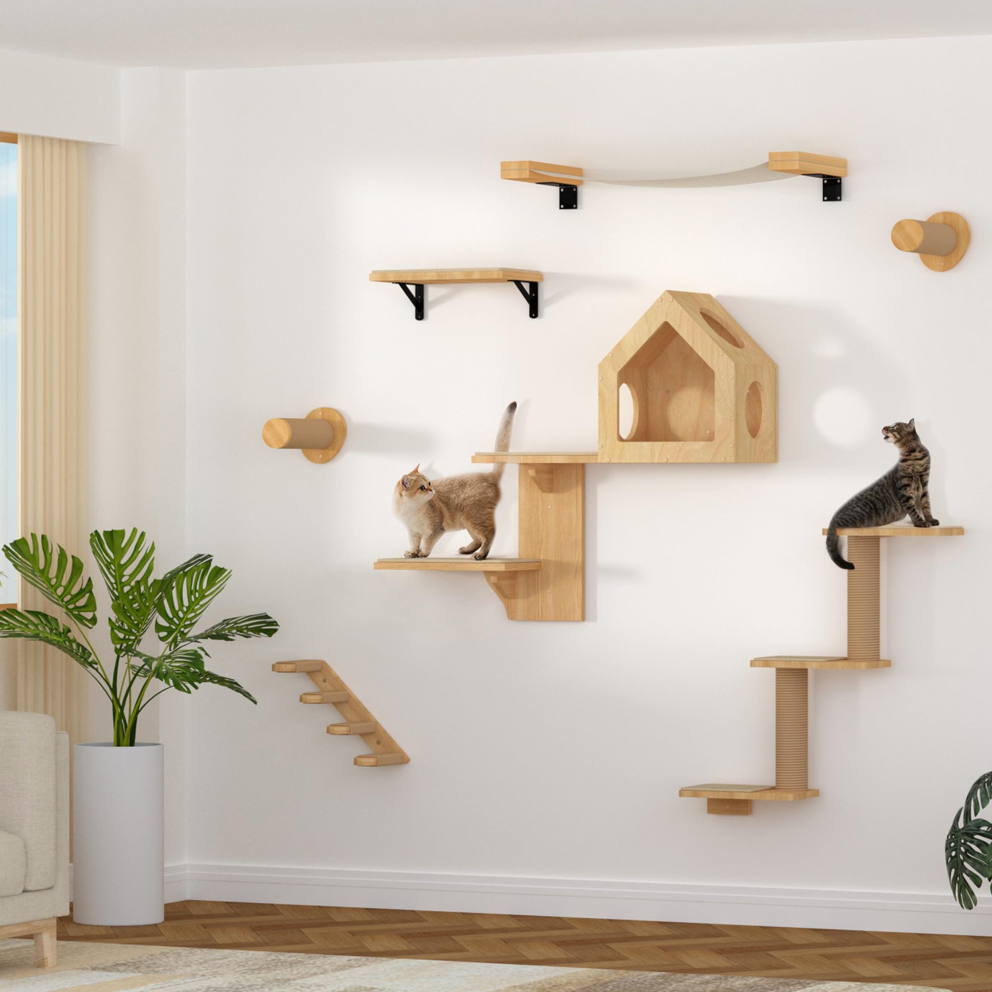 FUKUMARU cat wall shelves corner-usage fits convex or concave corners.