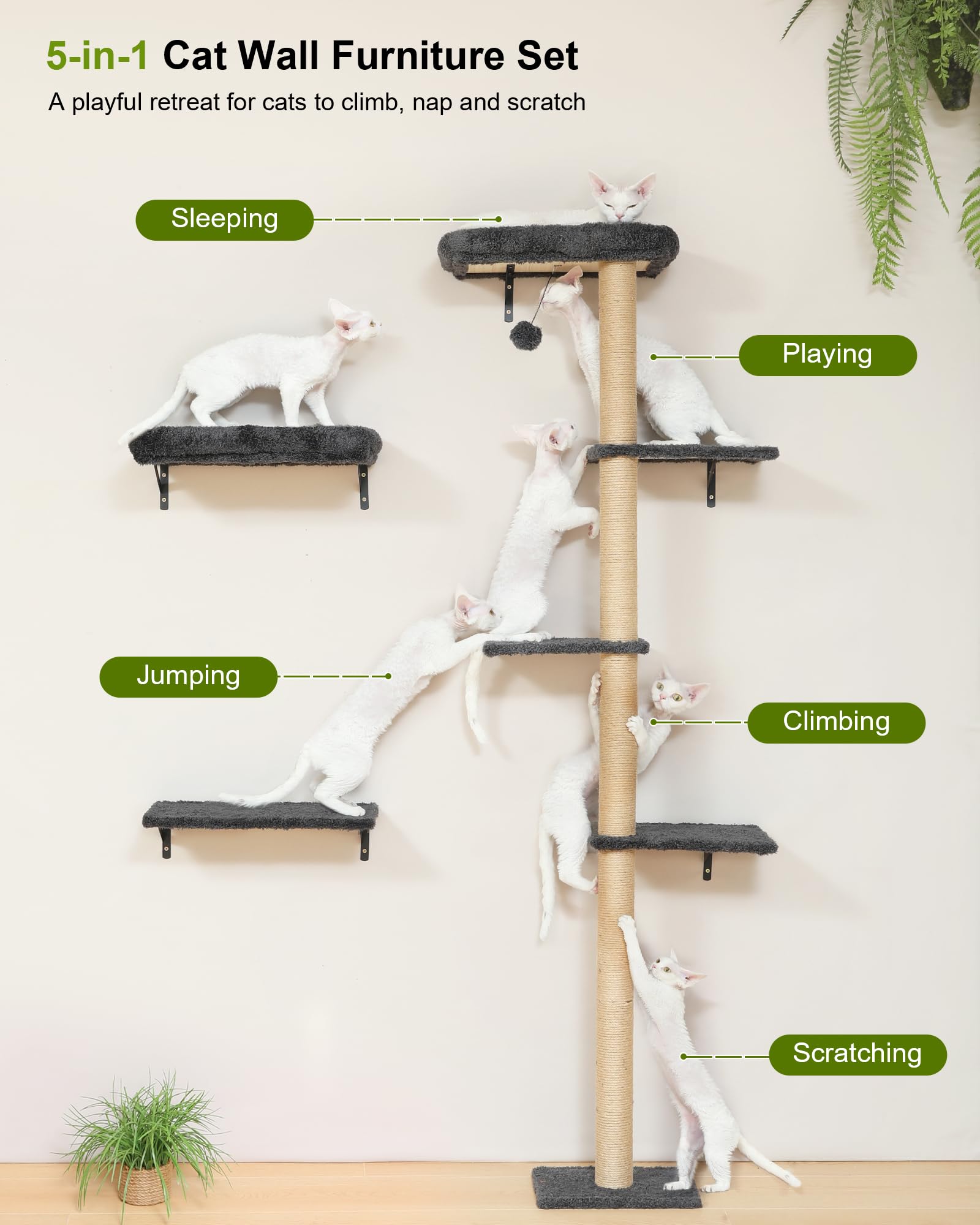 FUKUMARU cat wall shelves easy install gray for quick mounting